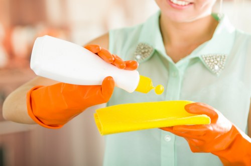 Technician confirming a carpet cleaning booking and service details