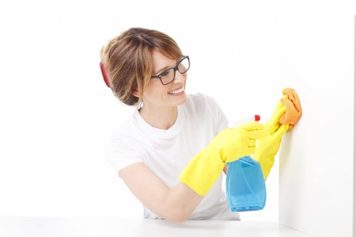 Friendly home cleaner in Richmond upon Thames organizing a clean living space